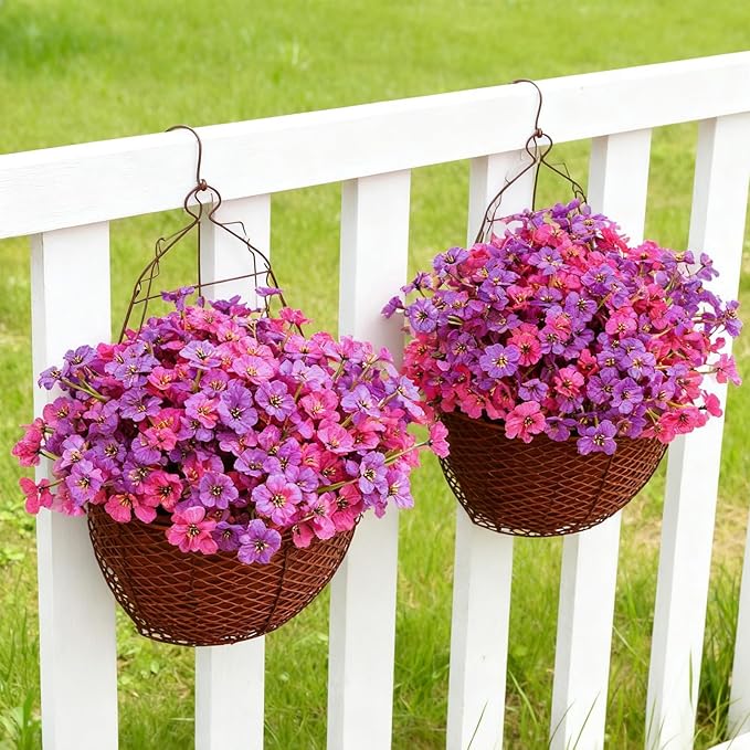 24 Bundles Artificial Flowers for Outdoor Faux Plants for Spring Summer Decoration, UV Resistant Realistic Silk Plastic Fake Flowers Garden Porch Patio Balcony Yard Front Home Decor
