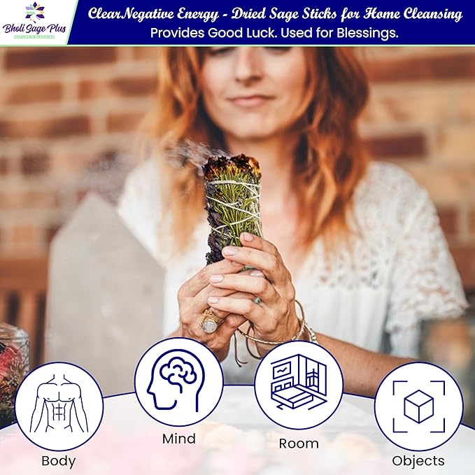 Sage Smudge Kit for Cleansing Negative Energy, Home and Creating The Energy of Happiness Rosemary & Lavender Sage Smudge Sticks with White Sage Pack of 3