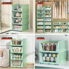 Closet Organizer, 4 Pack Stackable Storage Bins for Closet Shelves, Plastic Storage Drawers Basket Weekly Clothes Organizer for Kids(4L)（Green）