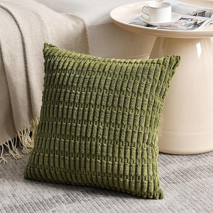 Fancy Homi 4 Packs Decorative Throw Pillow Covers for Living Room Couch Bed, Modern Farmhouse Boho Home Décor Accent Cushion Case, 16" x 16", Moss Green