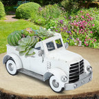 Farmhouse White Truck Decor, Vintage Farm Metal Trucks Decors, Rustic Outdoor Pickup Truck Planter, Indoor Decorative Tabletop Storage, Car Model Gift