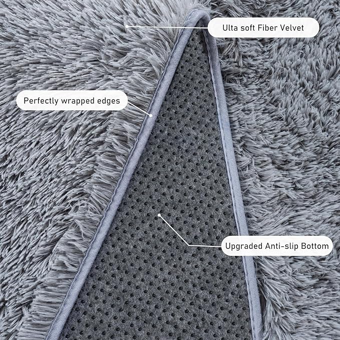 Rugs for Living Room 9x12, Soft Shaggy Modern Shag Area Rug for Bedroom, Upgrade Non-Slip Plush Fluffy Carpet for Kids Boys Girls Room Home Decor Aesthetic, Grey