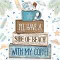 Lineshading 4 Pcs Summer Table Decorations Beach Coffee Bar Wooden Block Sign Blue Rustic Coastal Tiered Tray Decor with Coffee Cup Summer Centerpieces Decor for Beach Nautical Party Office Home