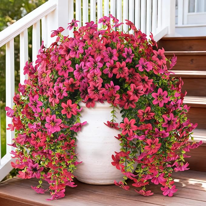 INQCMY Artificial Flowers for Outdoor Faux Hanging Plants Spring Outside Decoration,2Bundles Fake Silk Flowers Realistic Outdoor Flowers No Fade UV Resistant Porch Patio Window Yard Balcony Decor