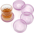 Modern Clear Coaster Set of 5- Glass Coasters for Drinks Crystal Coaster Round Cup Coasters Coffee Table Decor for Office, Kitchen, Bar, Dining Room, Living Room, Patio(Clear Purple)