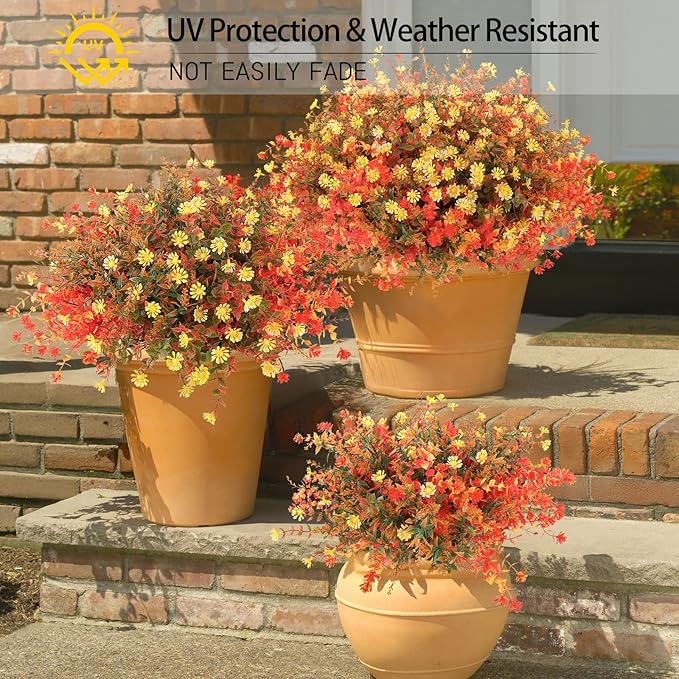 MACTING Fall Artificial Flowers for Outdoors 24 Bundles Faux Mums Outdoor Plants UV Resistant Fake Plastic Greenery Shrubs for Planters Garden Patio Porch Balcony Outside Autumn Thanksgiving Decor