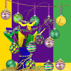 Zeyune 16 Pcs Mardi Gras Ball Ornaments 1.97" Mardi Gras Hanging Sequin Balls Decorations Purple Yellow Green Crown Mask Glitter Hanging Ornaments for Tree Carnival Holiday Party Favors