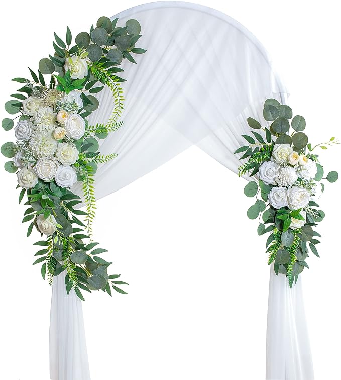 Lisuun Wedding Arch Flowers, Artificial Flowers for Decoration, 2pcs Flower Swag and 1 pcs Semi-Sheer Chiffon Table Runner Swag for Beautiful Dream Wedding Ceremony Floral Decor - Pack of 3