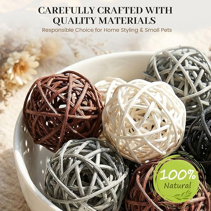 DomeStar 24PCS Brown Decorative Balls for Bowl Centerpiece, 2 Inch Rattan Balls Bowl Fillers Decor - Wicker Twig Orbs Spheres, Wedding Home Vase Table Decor