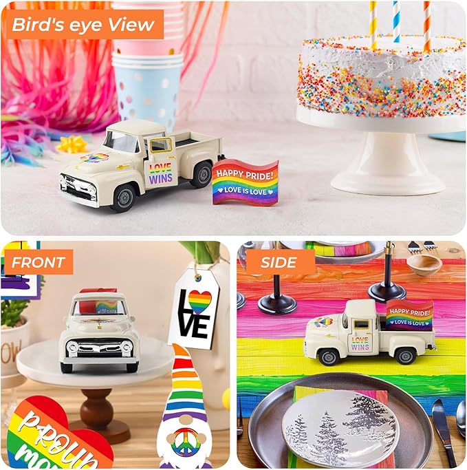 Pride Rainbow Truck Decor, LGBTQ Pride Month Decorations, Tiered Tray Decor, Love is Love Tabletop Centerpiece, Rustic Farmhouse Rainbow Home Kitchen Party Decor