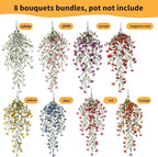 Artificial Hanging Flowers for Outdoors, 8 Pcs Fake Plant for Spring Summer Decoration, UV Resistant Realistic Silk Faux Flowers Outside Indoor Planter Porch Patio Balcony Yard Decor