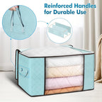 Budding Joy 90L Large Storage Bags, 8 Pack Clothes Storage Bins Foldable Closet Organizer Storage Containers with Durable Handles Storage and Organization, Blanket, Pillows and Toys (Blue)