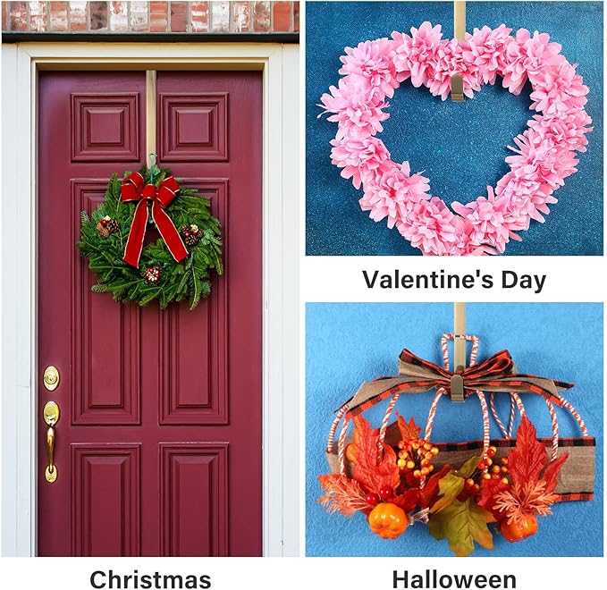 Zhehao 3 Pieces Christmas Decor Metal Wreath Hangers Over The Door Light Handy Wreath Hanger Hanging Hook (10 Inch, Antique Bronze Color)