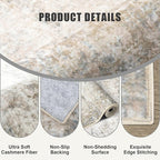 Round Area Rug for Living Room: 4 ft Washable Modern Abstract Soft Thin Rug Indoor Floor No Slip Stain Resistant Carpet for Bedroom Dining Room Farmhouse Nursery Home Office - Brown Grey