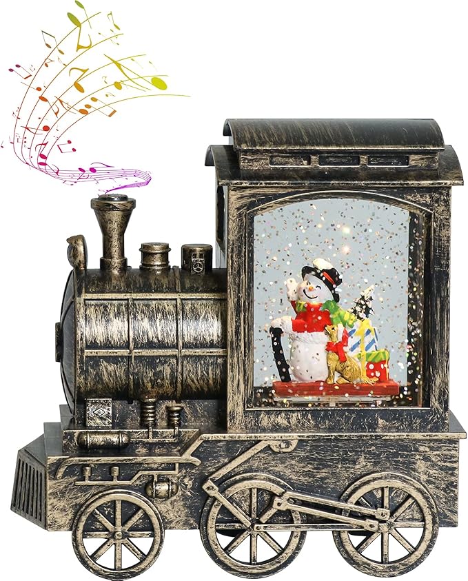 Wondise Lighted Christmas Snow Globes Musical Lantern with Timer, Battery Operated and USB Powered Spinning Water and Swirling Glitter Holiday Decoration