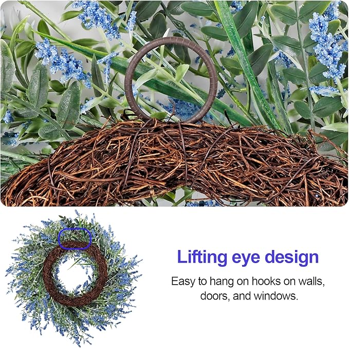 26'' Large Lavender & Eucalyptus Wreath for Front Door - Artificial Eucalyptus Leaves Greenery Outdoor Wreath for Wedding Farmhouse Porch Wall Room Home Decor (Blue)