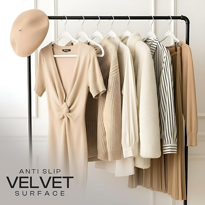 Utopia Home Velvet Hangers 50 Pack – Luxury Non-Slip Slim Pant & Coat Hangers, Strong Space-Saving Clothes Hangers with Pants Bar and 360° Swivel Hook – White