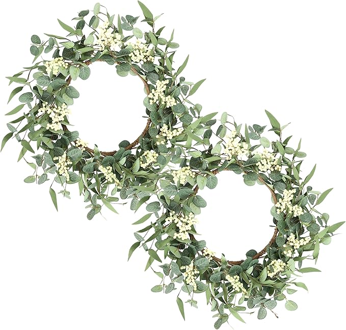 Pinkpum 2 Pack Wreaths for Front Door 20'' Christmas Eucalyptus Wreath, Spring Summer Door Green Wreath for Home Porch Window Wall Farmhouse Home Decor Indoor Outdoor Summer All Seasons