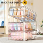 Underwear Drawer Organizer, Plastic Bra Storage Organizer for Closet, Bra Shelf Organizer, Clear Plastic Bra Drawers Stackable Pull Out Drawer Closet Organizer for Belts, Ties, Scarf
