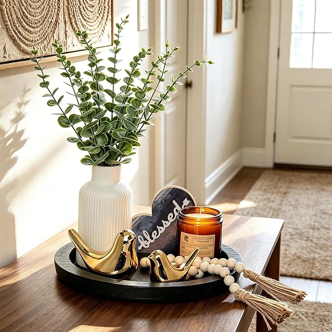 Rustic Modern Farmhouse Decor Set of 7 for Home Decor Living Room, Kitchen Counter, or Coffee Table Centerpieces Decor, Wood Round Decorative Tray Gifts for Women Men