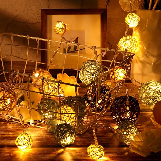 Patelai 36 Pcs Wicker Rattan Balls Decorative Balls for Vase Centerpiece Bowls Orbs Filler for Home Decor,4 Sizes(Orange, Purple, Black, Neon Green,2.4'',2'',1.6'',1.2'')