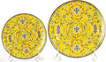 Decorative Plates Set for Display, Yellow Ceramic Plate Decor with Stand, Handmade Vintage Porcelain Ornament for Table, Living Room, Kitchen, Office, Perfect Chinese Style Dish Gift (8in+10in)