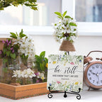 Inspirational Christian Desk Decor, Be Still And Know That I Am God Wildflower Sign, Desk Decorations For Office Home Living Room Bathroom, Eucalyptus Shelf Decor, Wooden Plaque With Stand (08)
