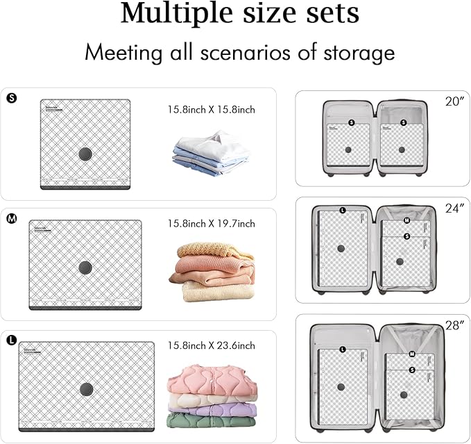 Travel Vacuum Storage Bags with USB Electric Pump, 12 Pack Compression Seal Bags for Luggage and Suitcase, Space Saver for Clothes and Clothing