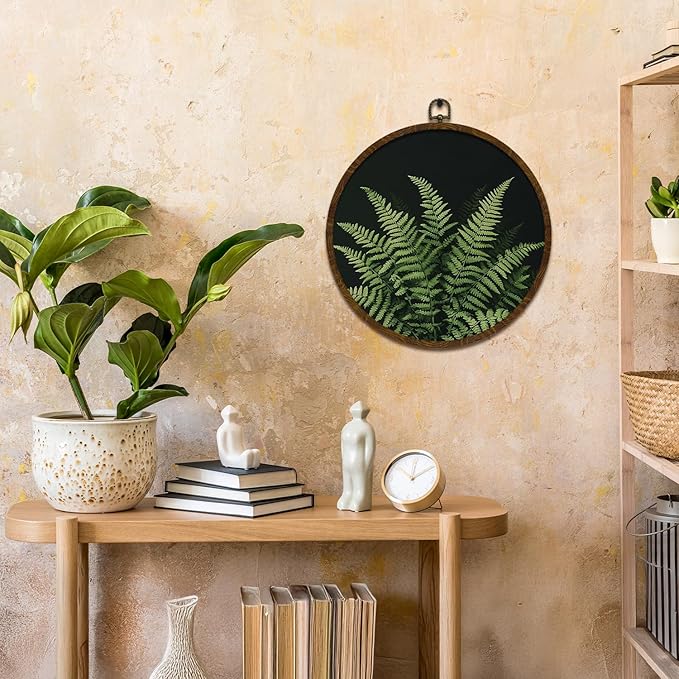 Retro Botanical Wall Art Decor, Boho Wildflower Ferns Plants Canvas Prints Round Wall Art, Vintage Wall Hanging Door Artwork Decor for Farmhouse Bedroom Living Room Gallery 10x10i(MG06)