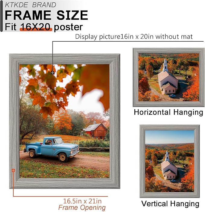 KTKDE 16x20 Picture Frame Set of 5,Studio Gallery 16 by 20 Poster Frame Gray Wooden, Large Frame for Photos, Posters - Art Prints best gift