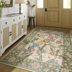 Lahome Botanical Birds 5x7 Washable Living Room Rug, Boho Green Bedroom Dining Room Rugs for Under Table, Large Vintage Indoor Floor Carpet for Home Office Entryway (5x7ft,Green)