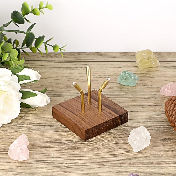 Hipiwe Sphere Display Stand Easel for Crystal Ball Mineral Geodes Rock Agate Small Collectibles Three Metal Peg Rock Display Easel with Wooden Base, Large