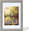 KTKDE 11x15 Picture Frame,Display Pictures 8.5x11 with Mat or 11x15 Without, Tempered Glass,15 by 11 Gray Wooden Frame Wall Gallery Poster Frame best gift