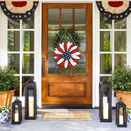 Wooden 4th of July Decoration Door Wreath for Front Door Sign Star Wall Signs, Independence Day Patriotic Day Wreath Welcome Memorial Day Hanging for Home Wall Decor Party Outdoor Indoor Flower