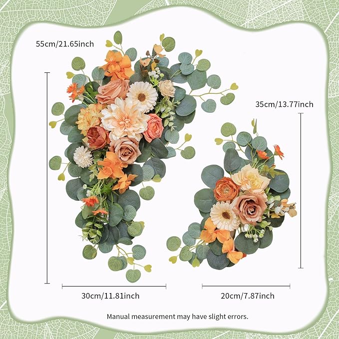 Odouzy Artificial Wedding Arch Flowers for Wedding Sign,Set of 2 for Wedding Welcome Ceremony Sign,Faux Floral Swags,Wedding, Banquet and Reception Backdrop Floral Decoration (Orange)