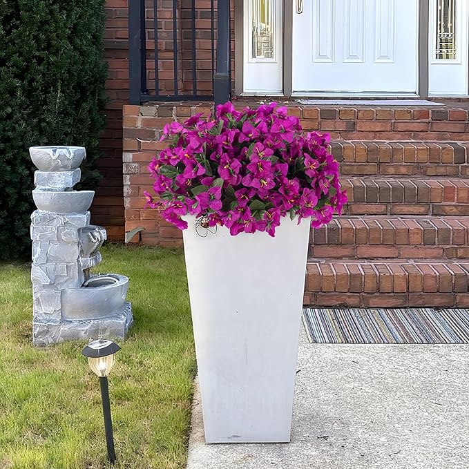 Artificial Flowers Faux Plants for Outdoors Spring Summer Decor, 6 Bundles Fake Bougainvillea Silk Flowers UV Resistant Realistic for Outside Planter Porch Patio Garden Home(Purple)