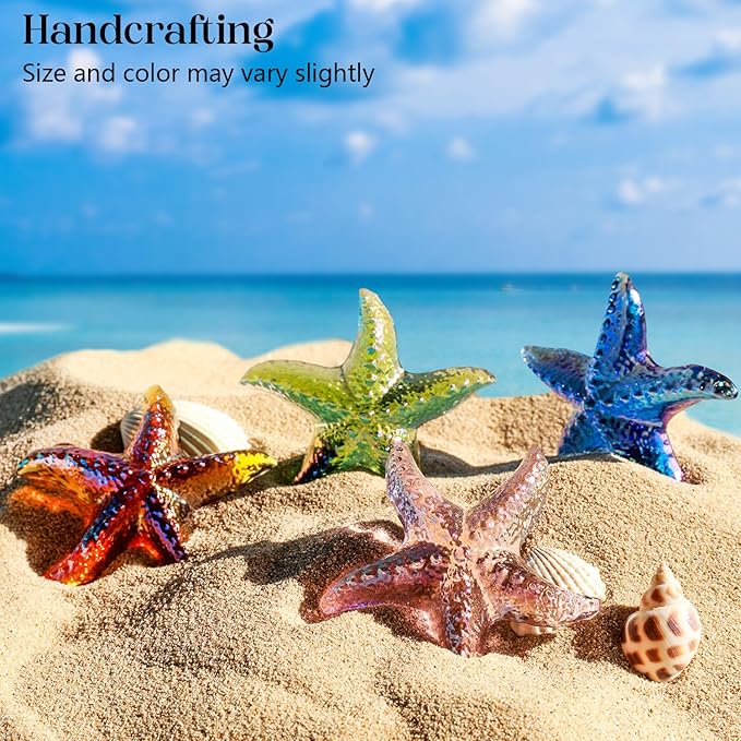 H&D HYALINE & DORA Hand Blown Glass Star Fish Figurines Blue Sea Animal Ornament for Home Decor,Tiny Glass Sea Animals Collectible for Seasonal Gift