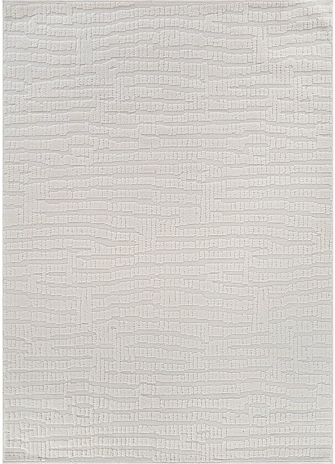 Modern Micro Loop Indoor Area Rugs for Living Room Bedroom Kitchen Geometric Pebble White 4x6 Luxury Durable Low and High Pile Non-Shedding Stain Resistant Soft Area Carpet 4 x 6