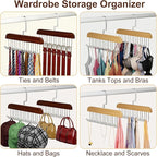 2 Pack Belt Hanger for Closet, Wooden Tie Racks Hanger with Upgraded 360°Rotating, Space-Saving Belt Holders with 8 Hooks, Closet Storage for Tie,Tank Top,Bra, Scarf,Hat