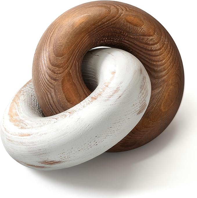 EOSAHR Boho Decor Pine Wood Knot Wooden Chain Link Decor for Your Coffee Table, Room Decor, or Book Shelf Chic Modern Desk Decor to Stylish up Your Home Office (Brown & White)