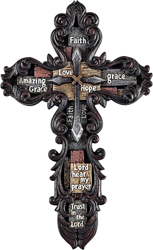 Eagrafts Decorative Resin Wall Cross With Encouraging Words and Phrases, Faux Iron Cross, Home Wall Decor