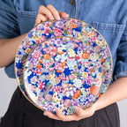 KAMMAK Decorative Plates Set for Display,Blue Ceramic Plate Decor with Stand，Handmade Vintage Flower Porcelain Ornament for Living Room, Kitchen, Office, Perfect Chinese Style Dish Gift (8in+10in)