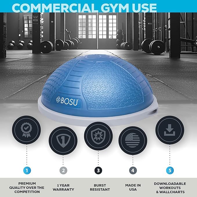 BOSU NexGen 25IN Home Fitness Exercise Gym Strength Flexibility Balance Trainer with Rubberized Non Skid Surface and Hand Air Pump