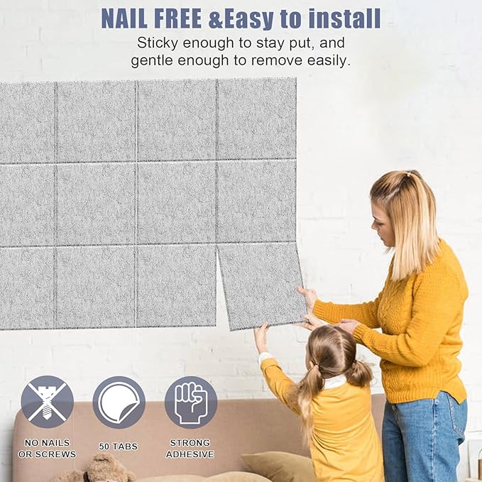 Large Cork Board Alternative 36" X 24" Bulletin Board - 6 Pack Removable Felt Wall Tiles with 15 pushpins, Large Cork Boards for Walls Cork Board for Office Pin Board Tack Board - Silver Gray