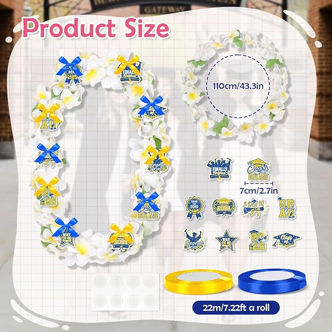 Leis for Graduation 2026, Artificial Flower Wreath with Cards Graduation Lays Gifts, Congrats Grad for High School