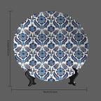 Turkish Decorative Ceramic Plates, 8 Inch, Dark Blue Flower Round Display Plate, Table Top Plate Decor with Stand, for Kitchen Party Coffee Table Decor Art