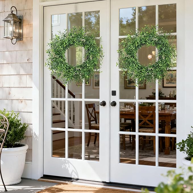 24 Inch Summer Wreaths for Front Door Wreath Spring Outdoor Green Door Wreath for All Seasons Porch Wall Indoor Outdoor Living Room Bedroom Window Farmhouse Home Decoration