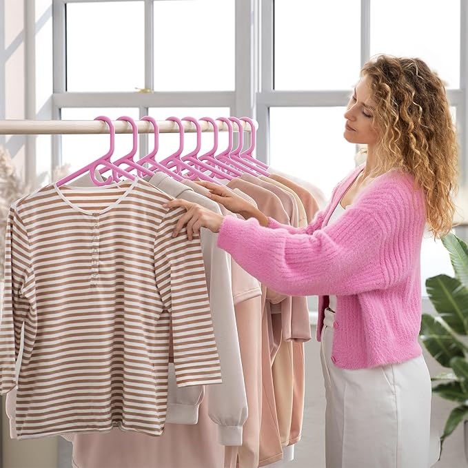 NEATERIZE Thick Heavy Duty Hangers - Pink Plastic Clothes Hangers 38 Pack - Great for Coat Hanger, Jackets Jeans & Suit Hanger for Closet - New Apartment Essentials Percheros Ganchos para Colgar Ropa