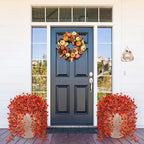 Artificial Fall Hanging Flowers for Decoration, 2pcs Long Vine Fake Flowers Plants Morning Glory, Realistic Faux Petunias for Planter Patio Porch Garden Autumn Outdoors Dec, Orange Red