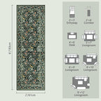 Vintage Botanical Dark Green Washable Runners for Hallways, 2x6 Runner Rug Non Slip Ultra-Thin, Boho Soft Hallway Rug Forest Green Carpet for Kitchen Bedroom Bathroom Laundry Room